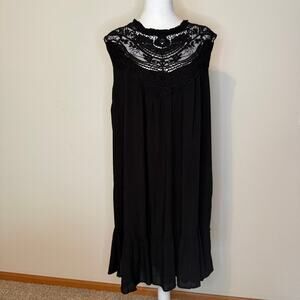 Davi & Dani 2X Black Boho Dress NWT Lace Yoke Sleeveless Ruffle Hem